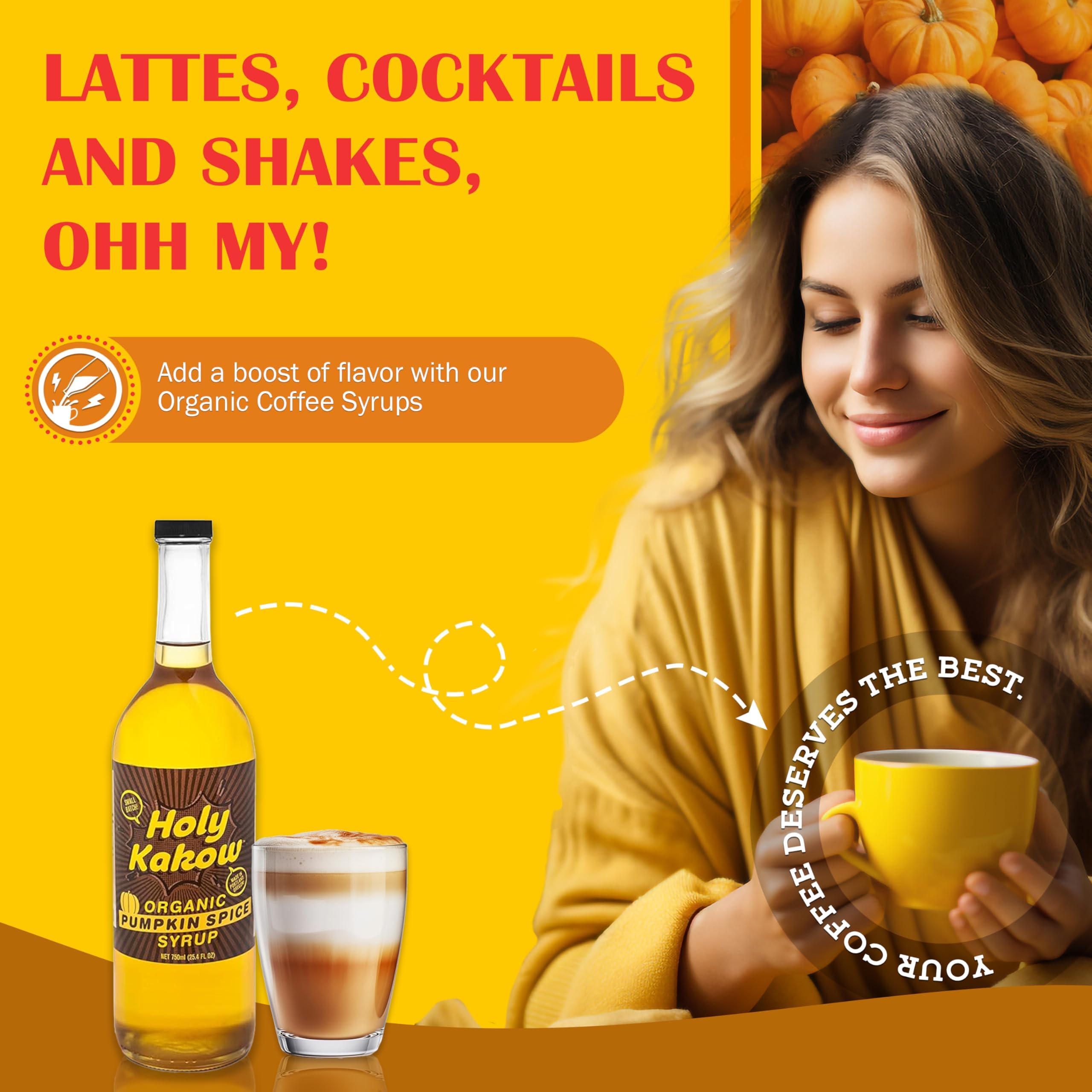 Holy Kakow syrup pouring over espresso to add warm pumpkin spice flavor