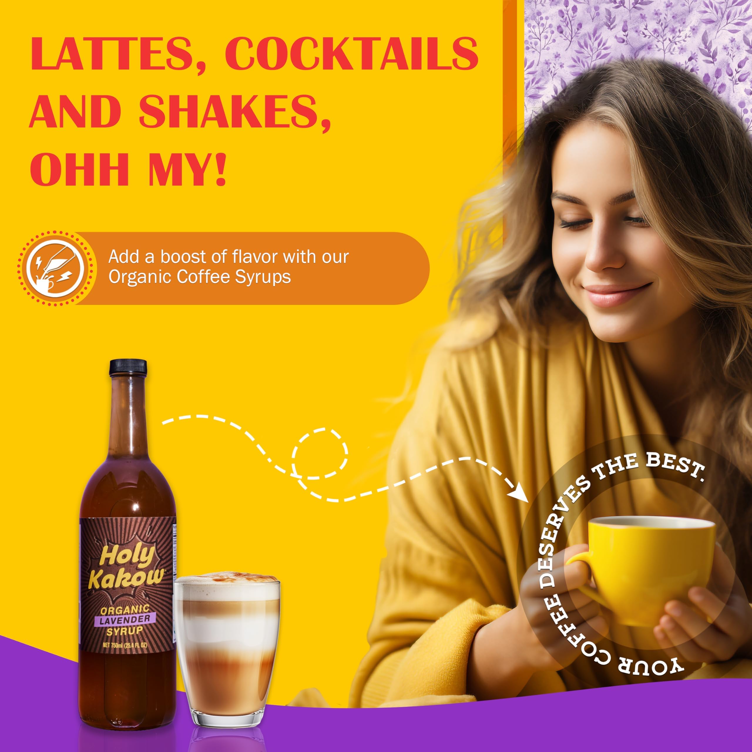 Holy Kakow pouring syrup into a latte to add floral flavor and aromatic lift