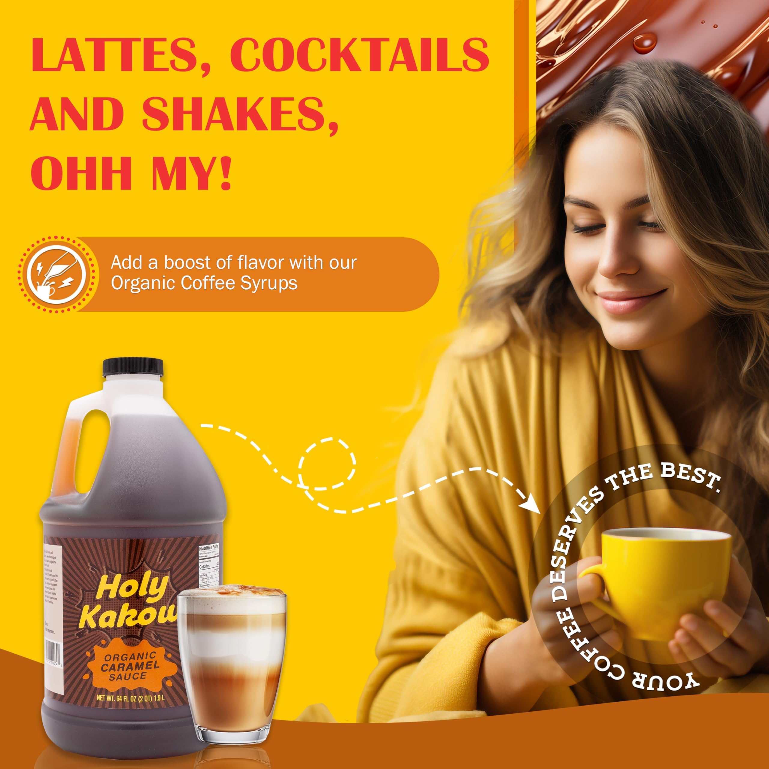 Spoonful of Holy Kakow caramel showing thick pour for desserts and baking