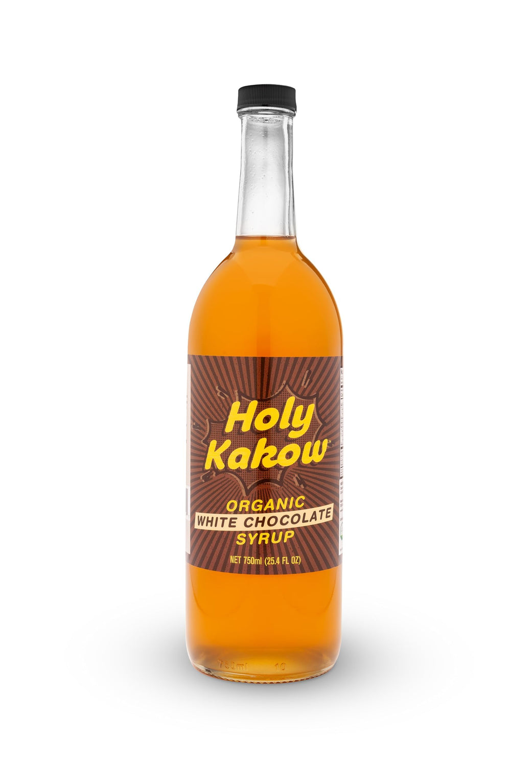 Holy Kakow bottle front view showing label and organic branding benefits