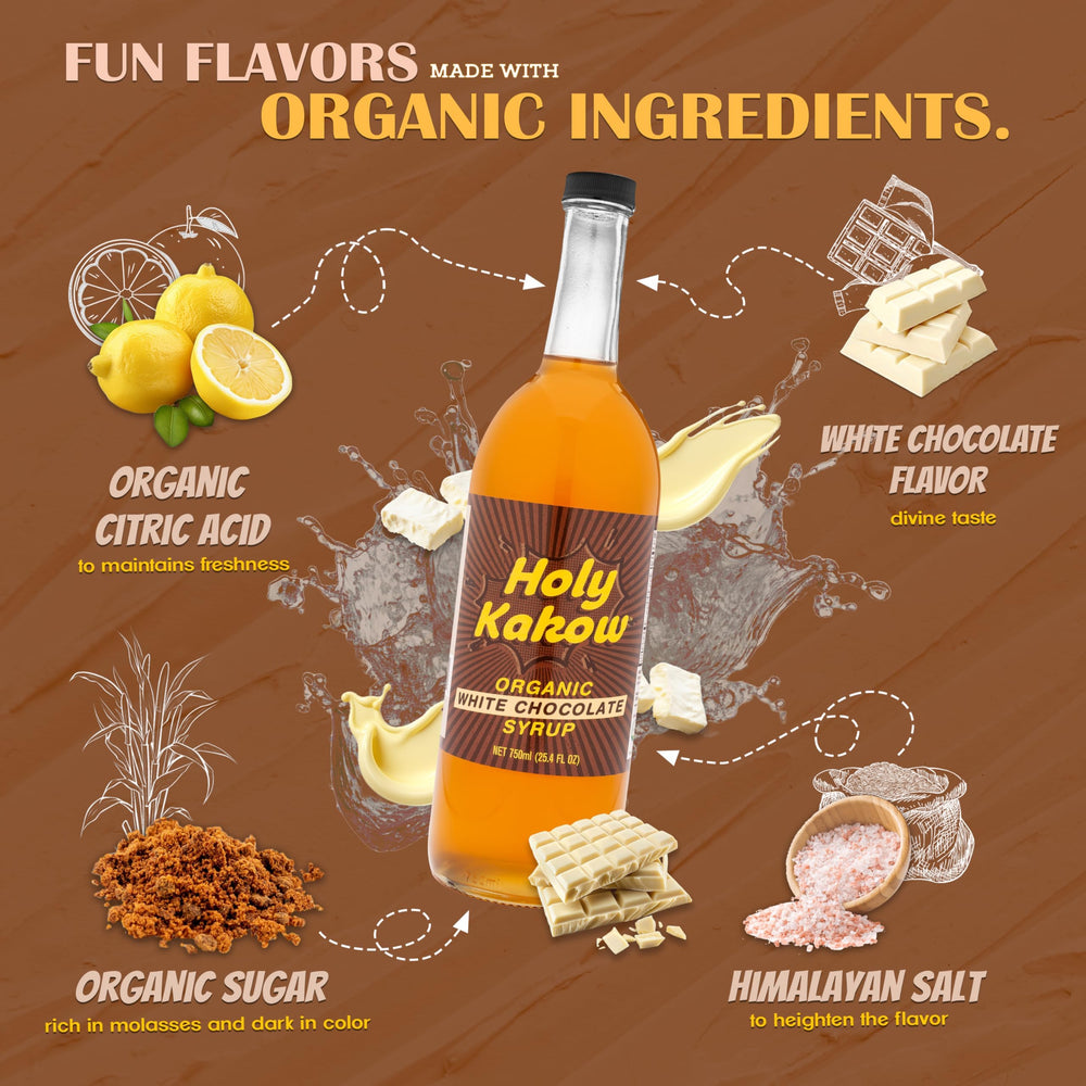 Holy Kakow syrup blended into latte offering creamy vegan flavor boost