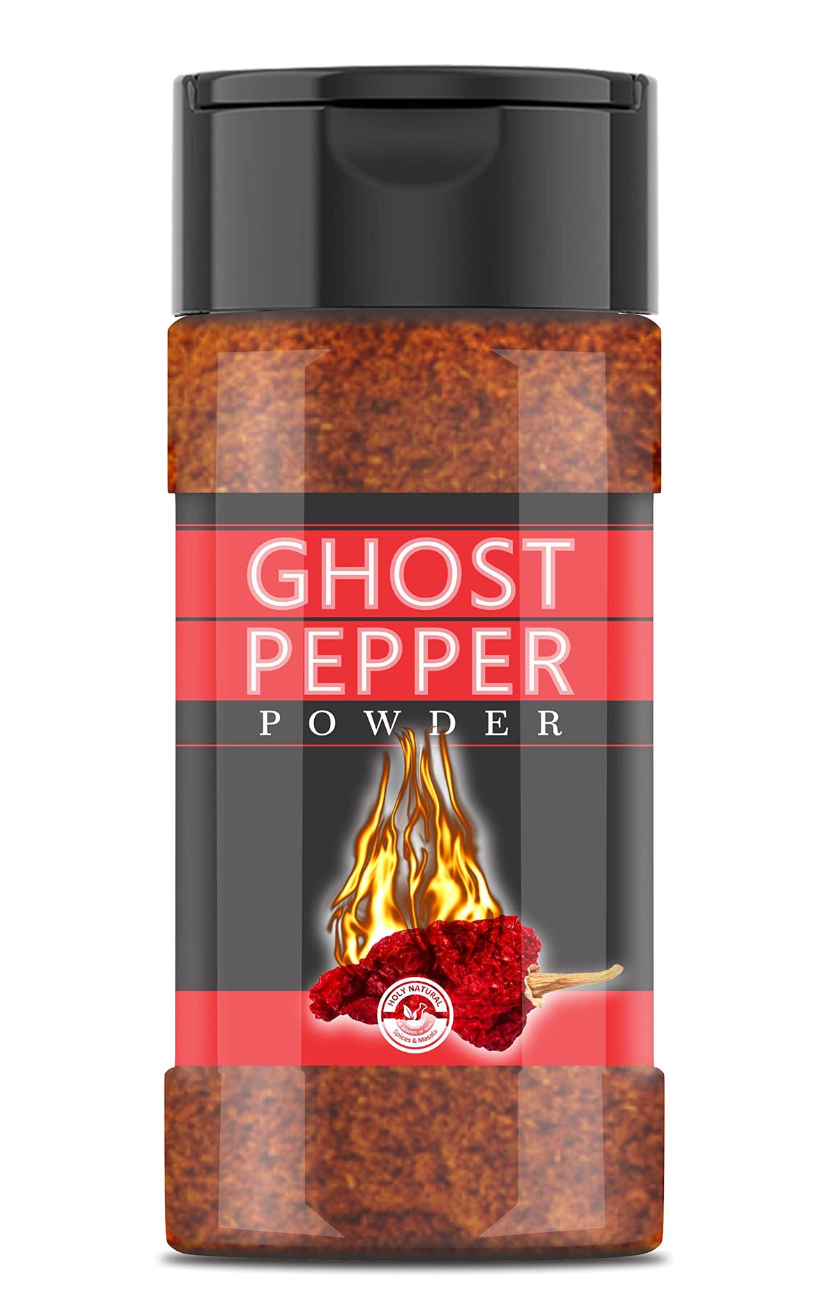 Holy Natural front packaging showing 100 g smoked ghost pepper powder benefit bold flavor