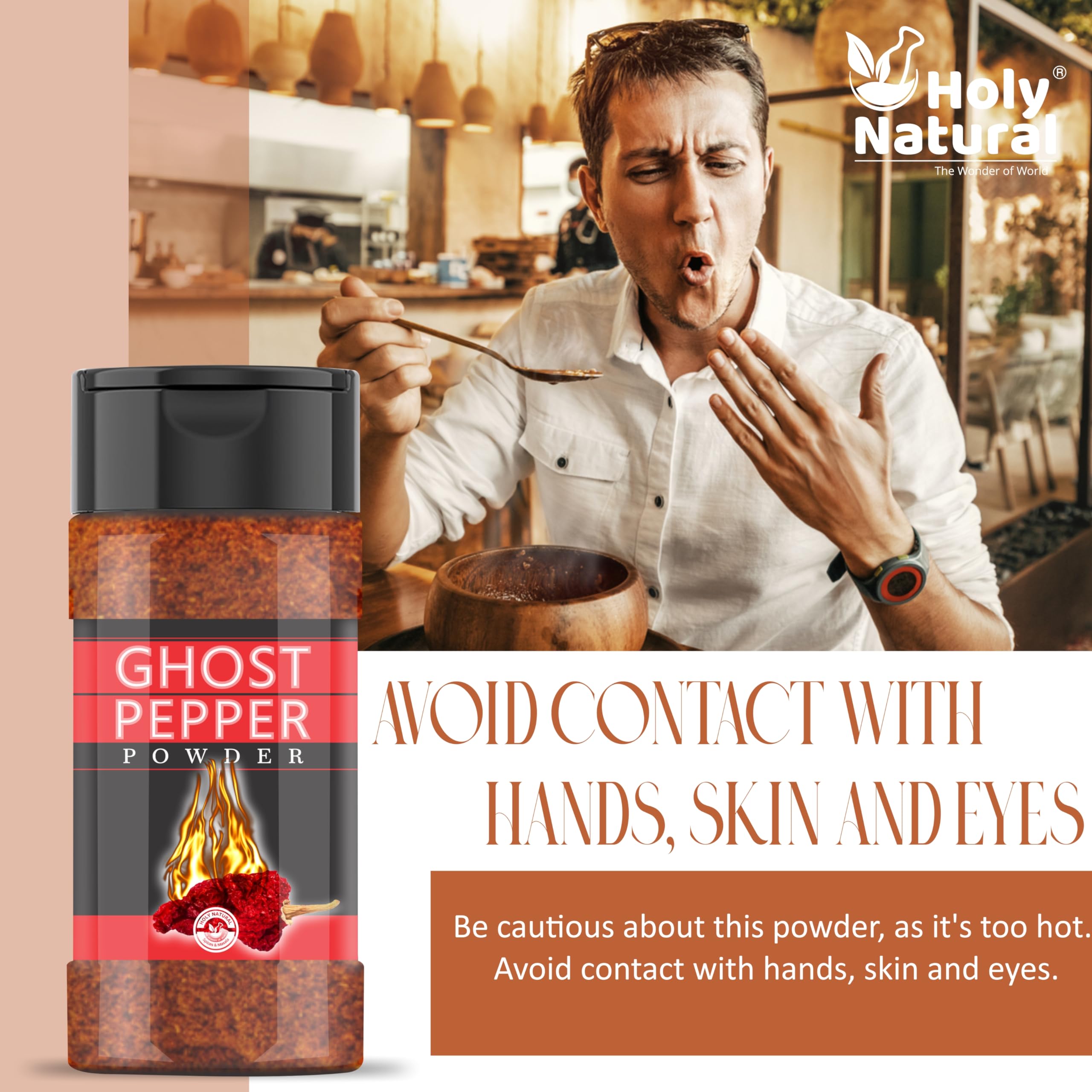 Grill scene with Holy Natural ghost pepper powder enhancing barbecue smoky flavors