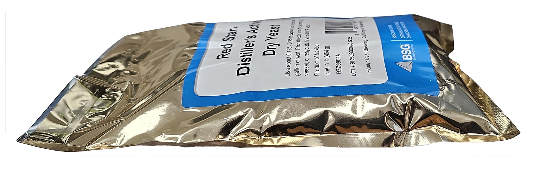 Home Brew Stuff Red Star DADY next to ruler for clear one-pound scale comparison