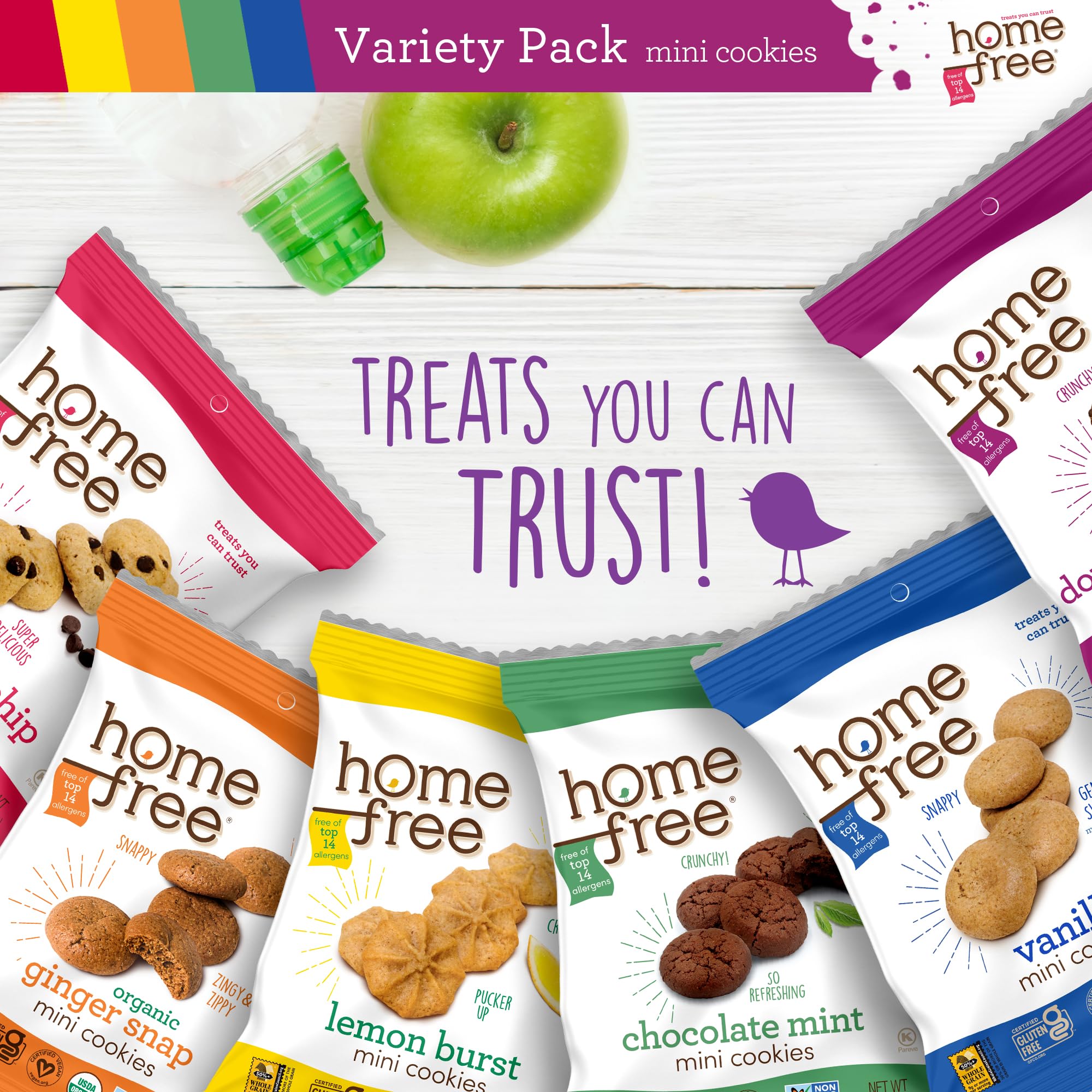 Homefree mini cookie pouch in lunchbox demonstrating school-safe convenience