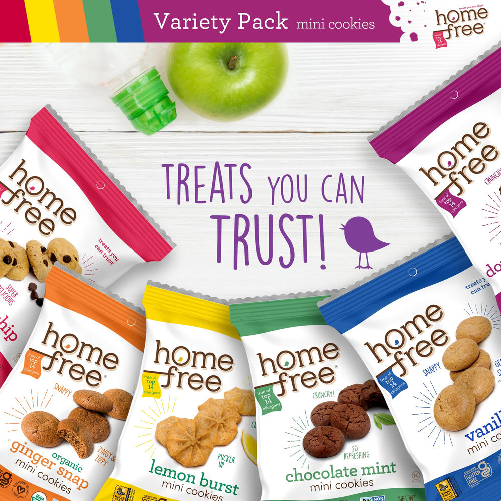 Homefree mini cookie pouch in lunchbox demonstrating school-safe convenience