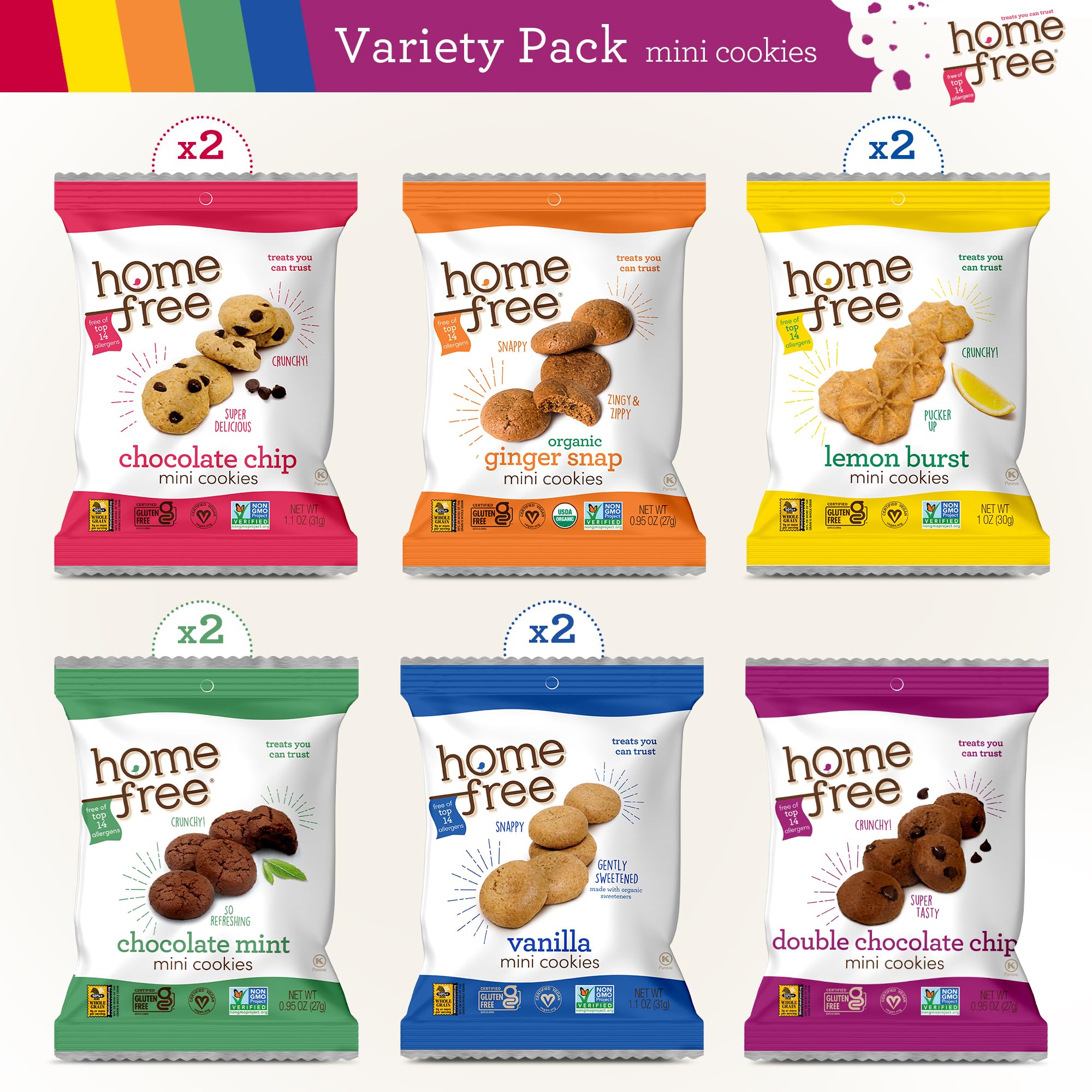 Homefree variety pack laydown displaying all six flavors for easy sampling