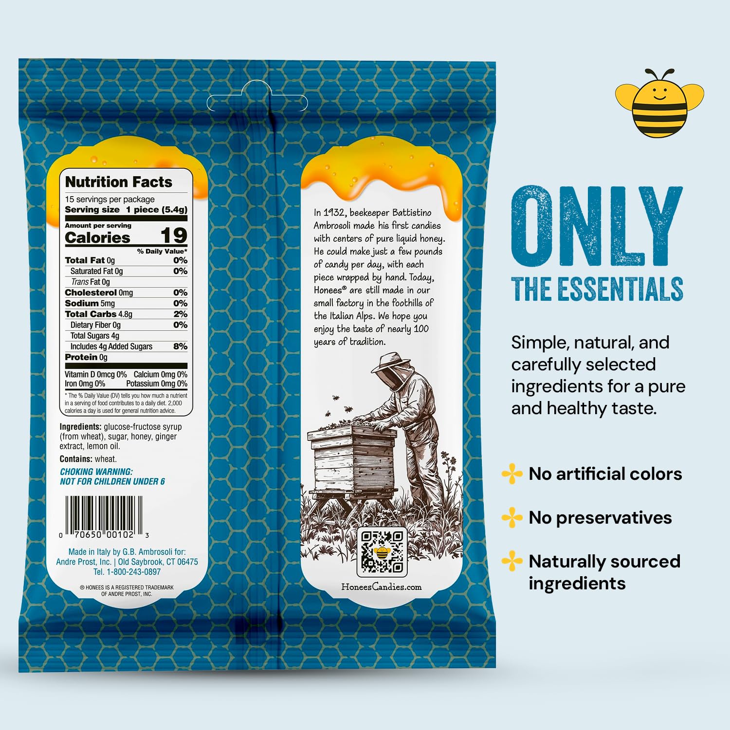 Honees individually wrapped candy in a hand illustrating single-serve convenience
