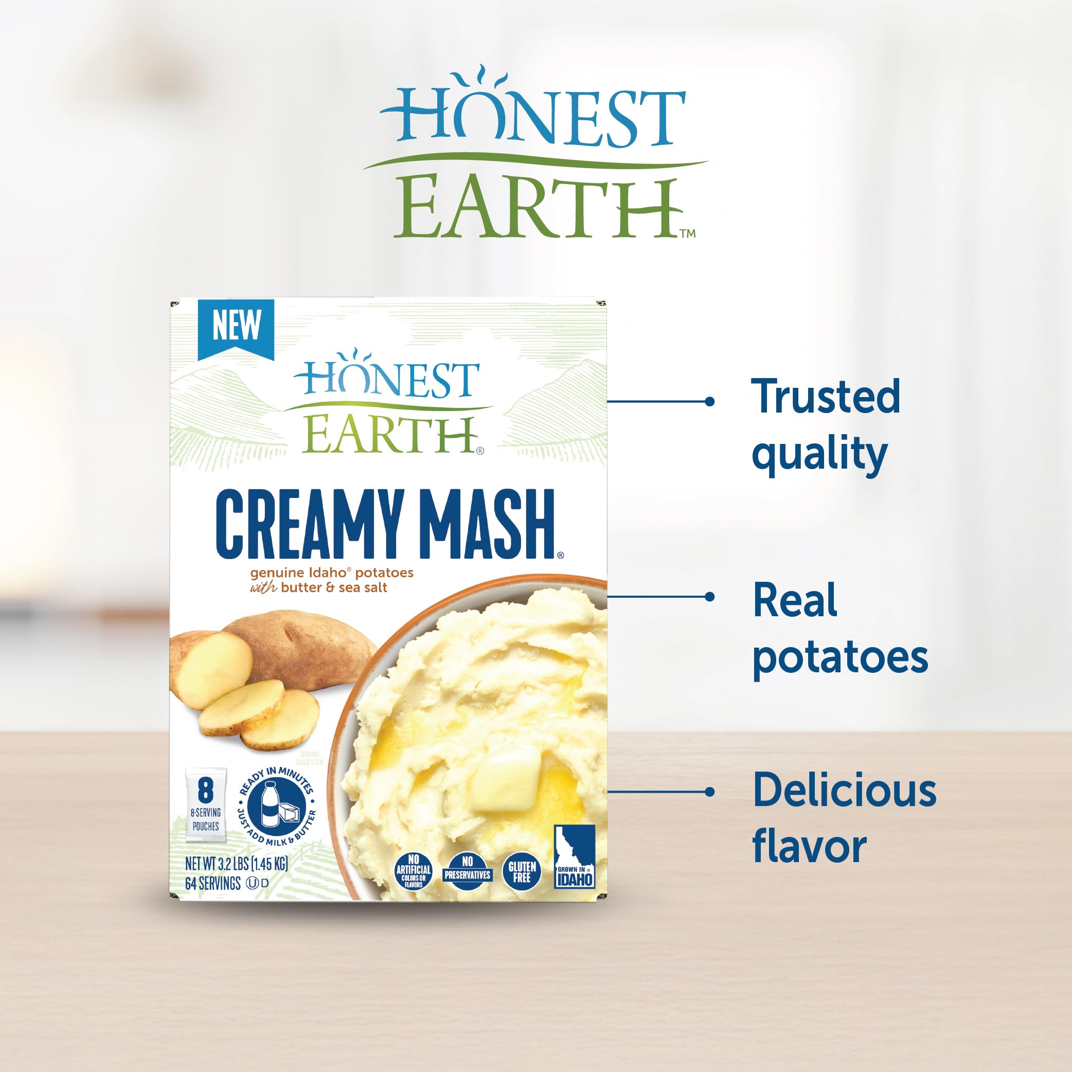 Honest Earth potatoes and butter close-up showcasing real ingredients