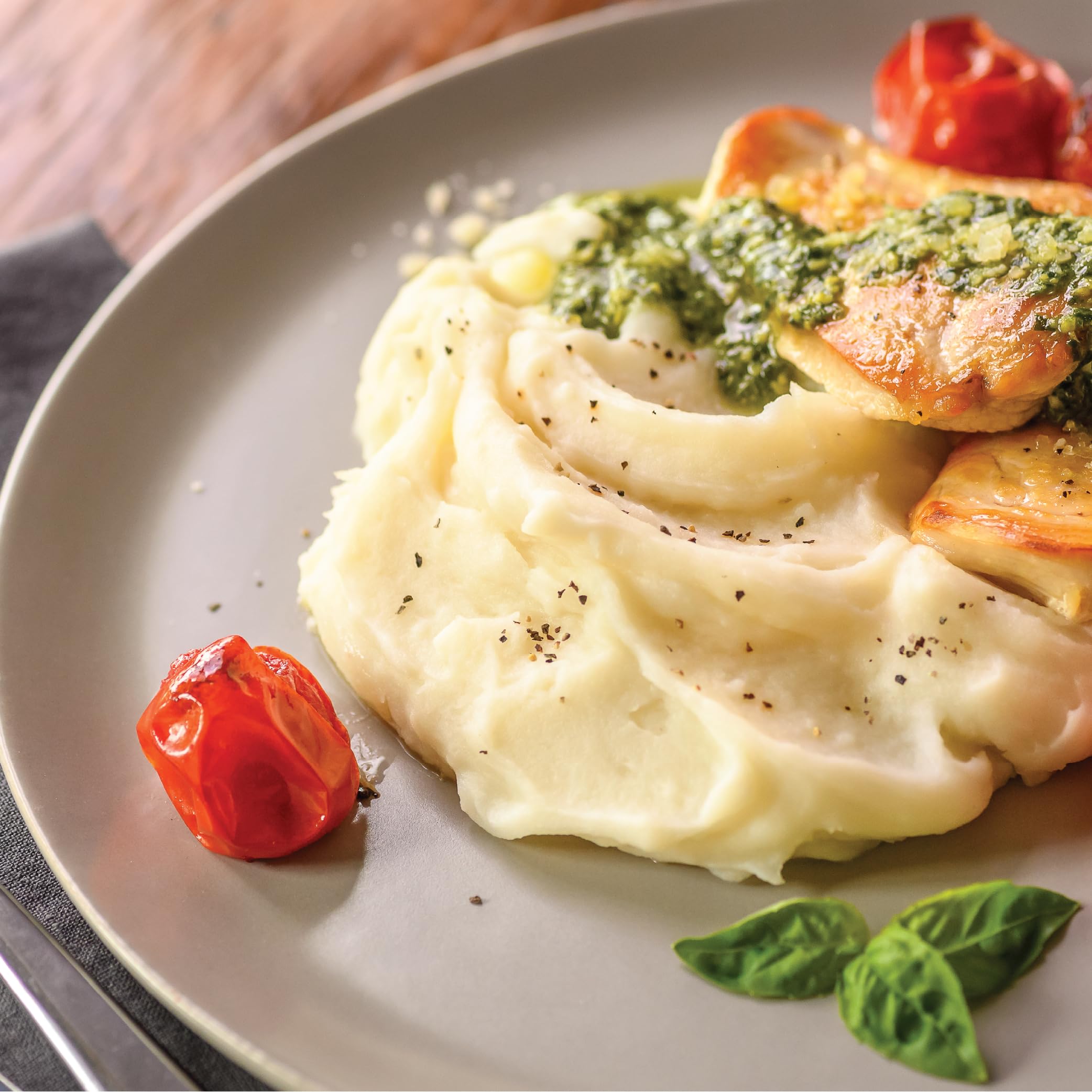 Honest Earth mashed potatoes plated at family dinner, ready quickly