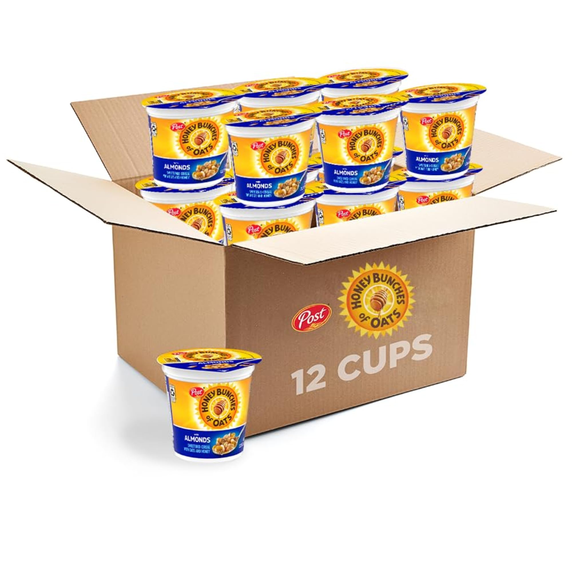 Honey Bunches of Oats front packaging showing 12-pack convenience and portability