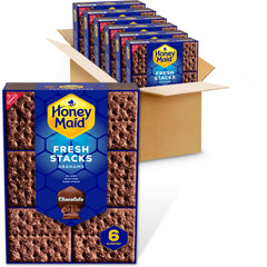 Honey Maid front packaging showing six boxes and 36 fresh stacks for convenience