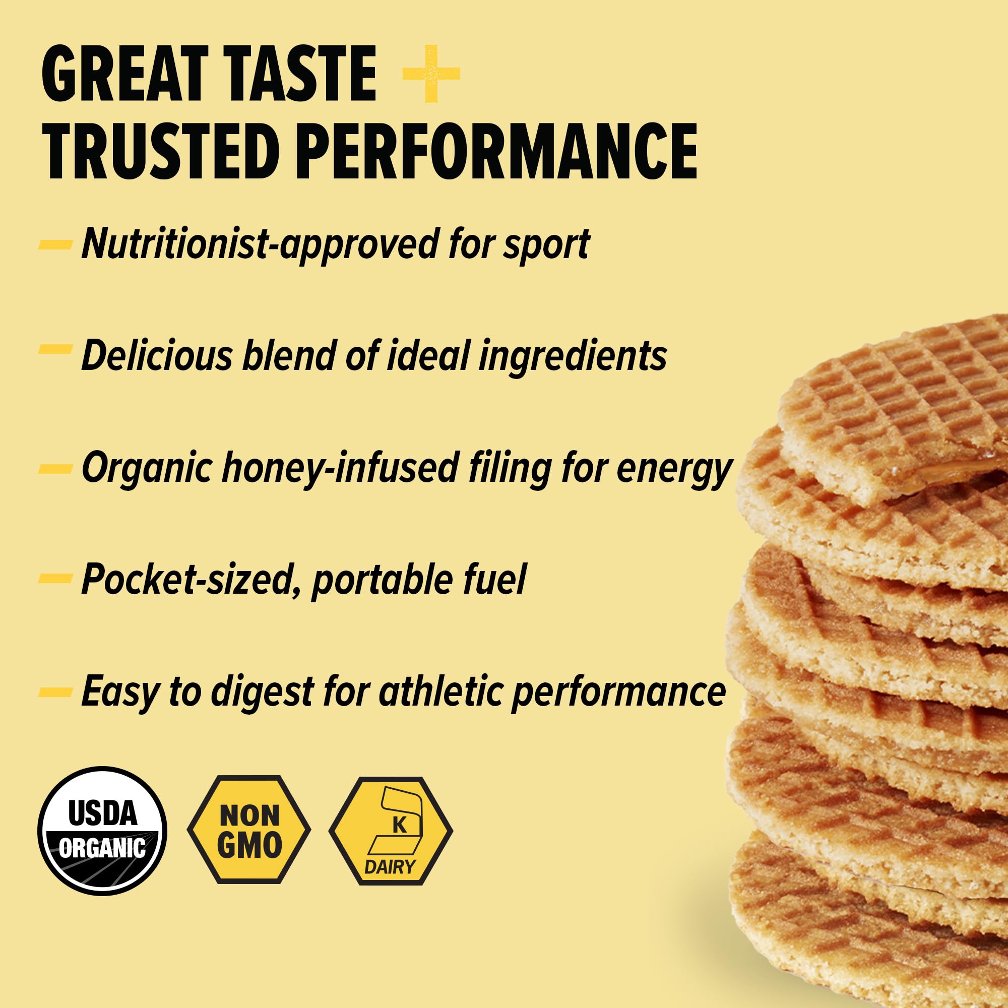 Honey Stinger close-up waffle texture highlighting crispness and light bite