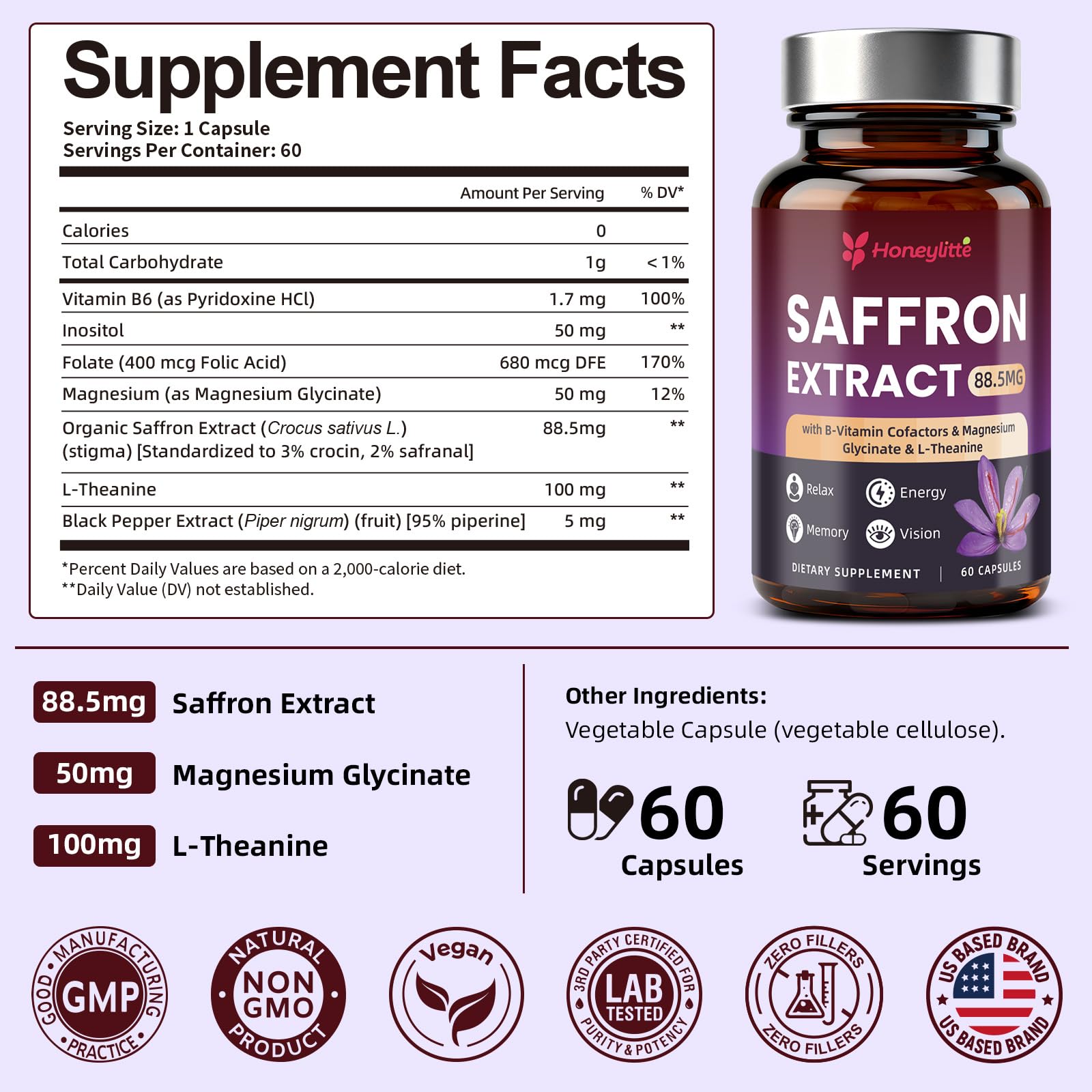 Honeylitte vegan capsule closeup highlighting smooth shell and easy swallowing