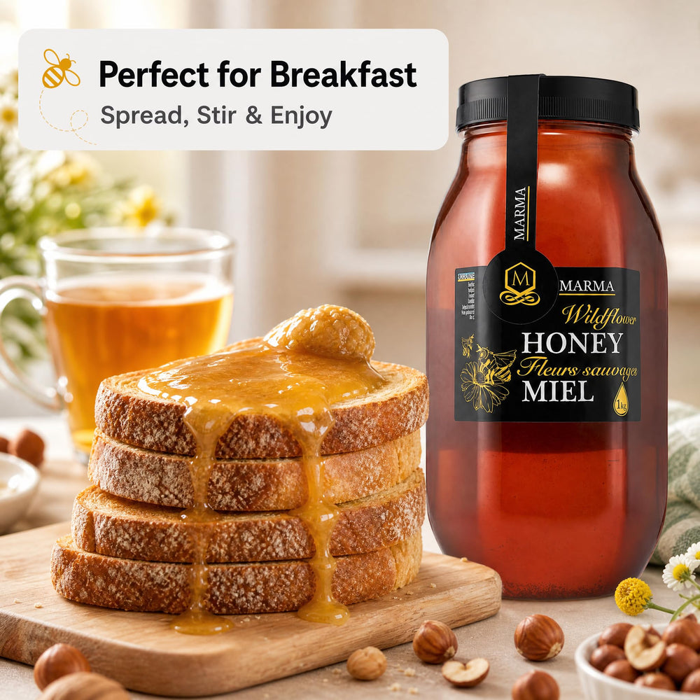 HONIGMA jar beside tea and lemon showing versatile culinary use benefit