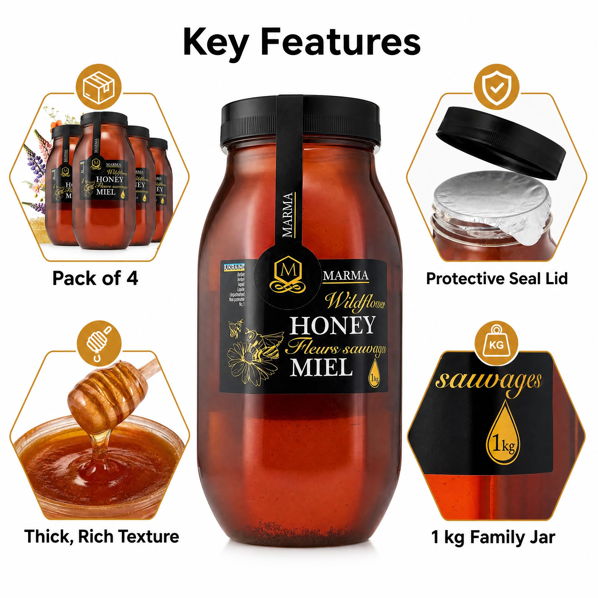 HONIGMA pouring honey into spoon demonstrating smooth pourability benefit