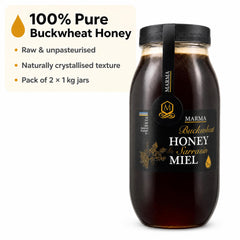 HONIGMA open jar displaying crystallized buckwheat texture for authentic raw taste