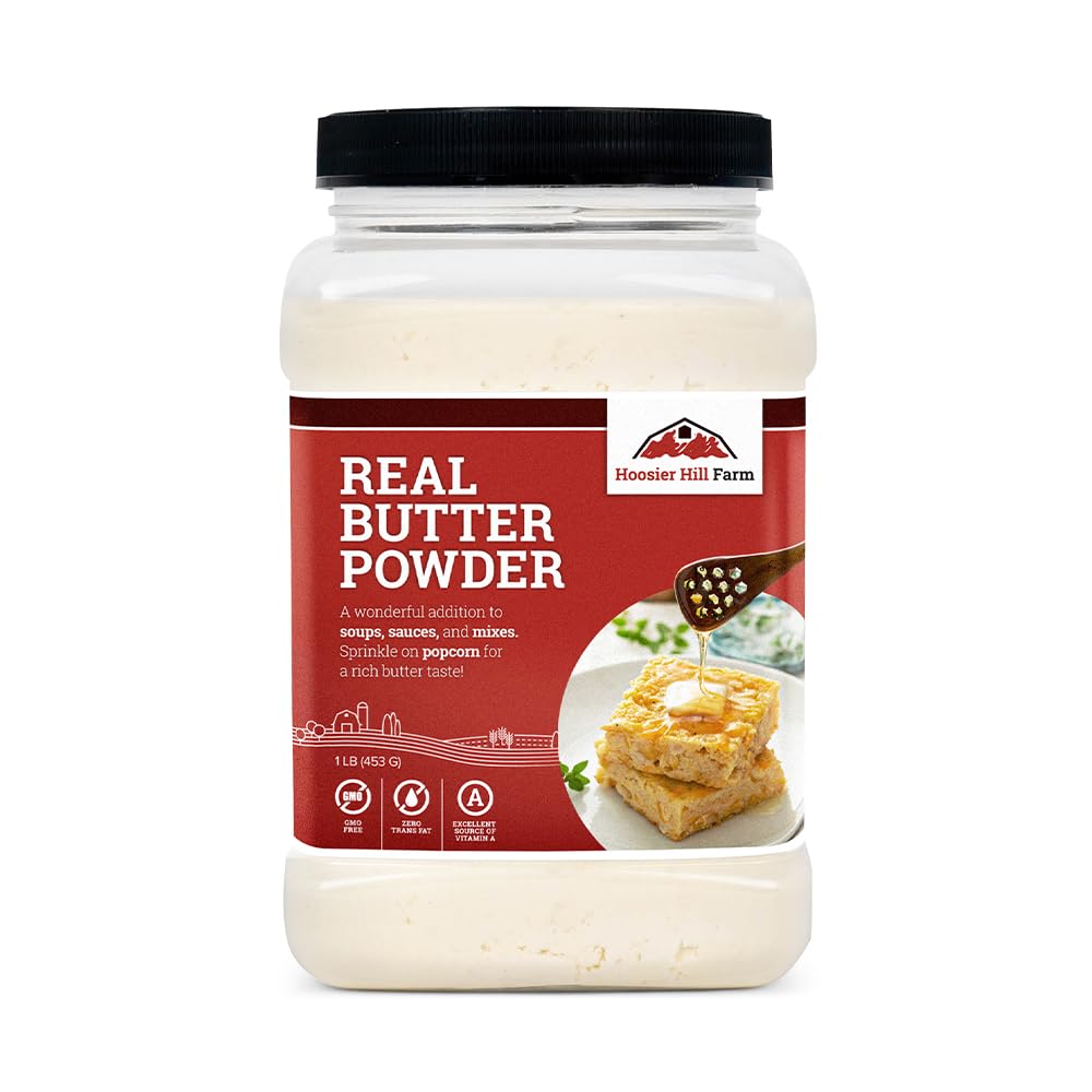 Hoosier Hill Farm front pouch view showing butter powder and shelf stability