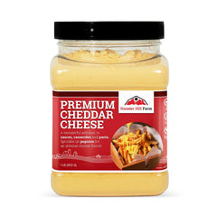 Hoosier Hill Farm front package showing 1 lb cheddar powder and clear branding benefit: bold flavor
