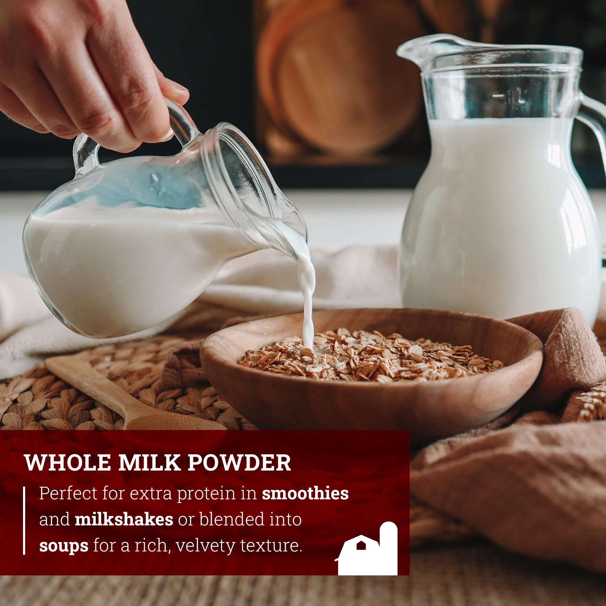 Hoosier Hill Farm powder being whisked into water, showing smooth mixing for creamy milk