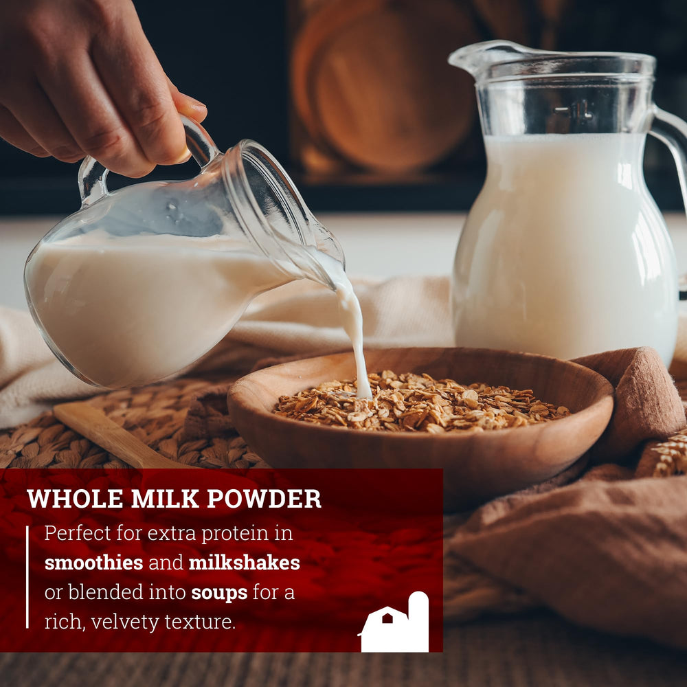 Hoosier Hill Farm reconstituted milk in glass showing creamy consistency