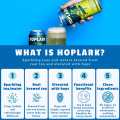 Hoplark can poured over ice in glass emphasizing chilled refreshment benefit