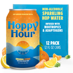 Hoppy Hour front packaging 12-pack showing citrus cans and clarity benefit