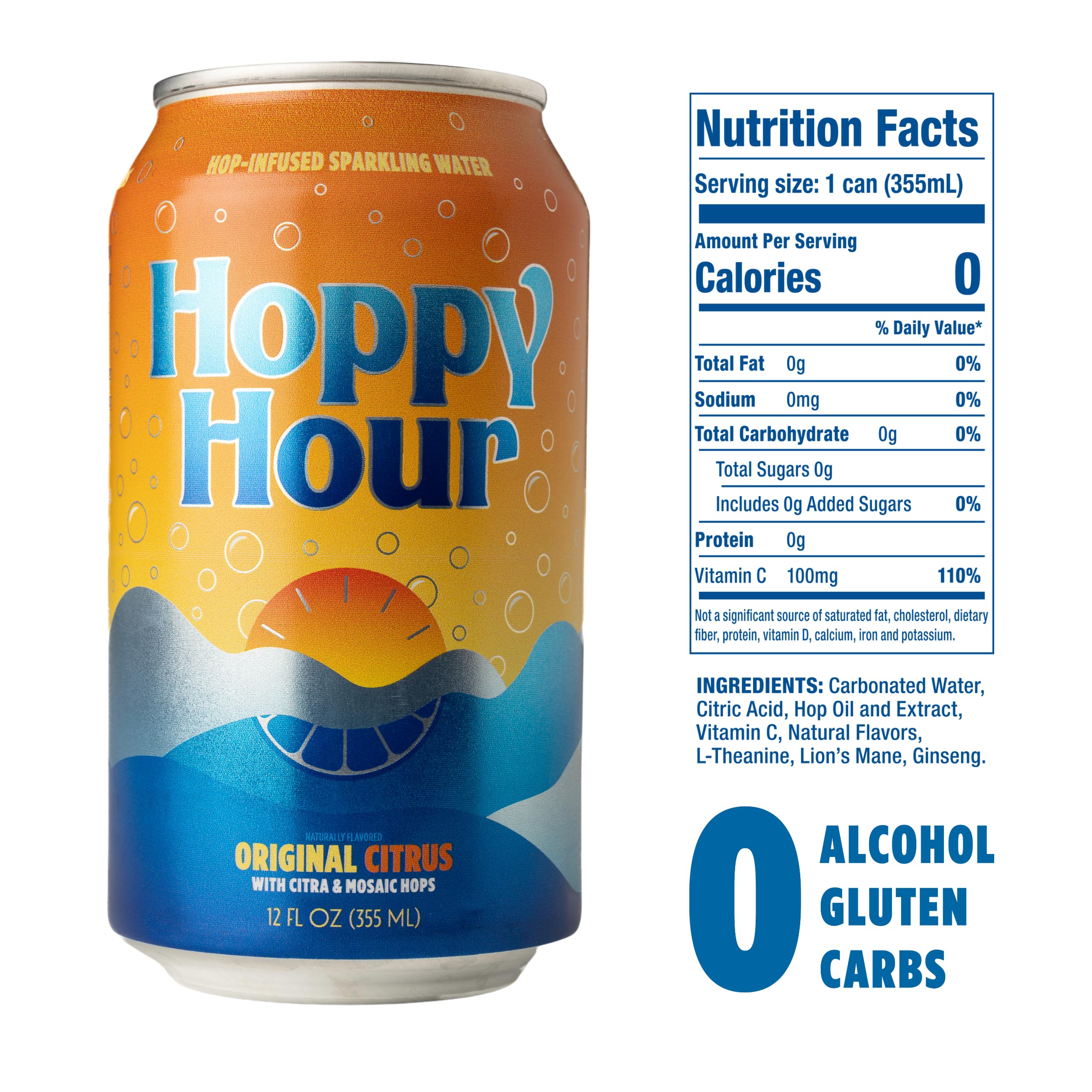 Hoppy Hour single can closeup label highlighting hop and citrus refreshment