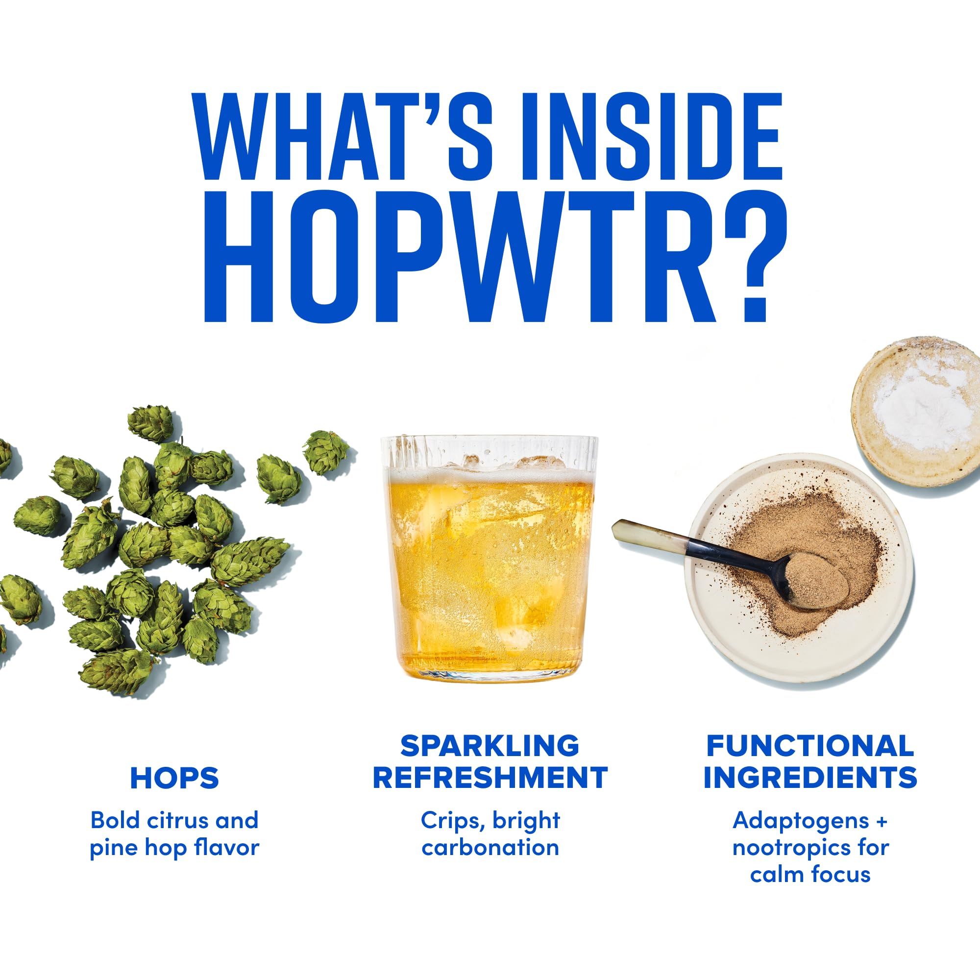HOPWTR can beside a glass to show scale and pour for serving guidance