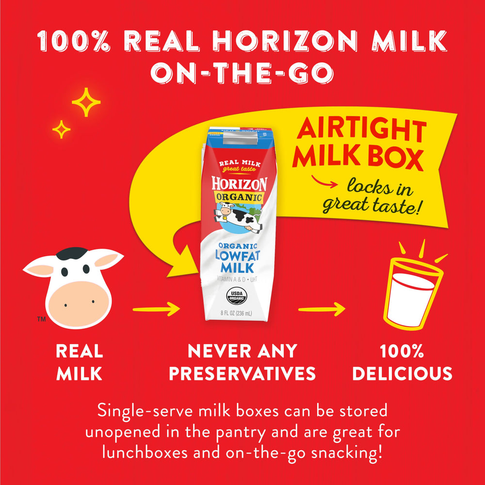 Horizon Organic carton tucked in a lunchbox offering portable organic snack benefit