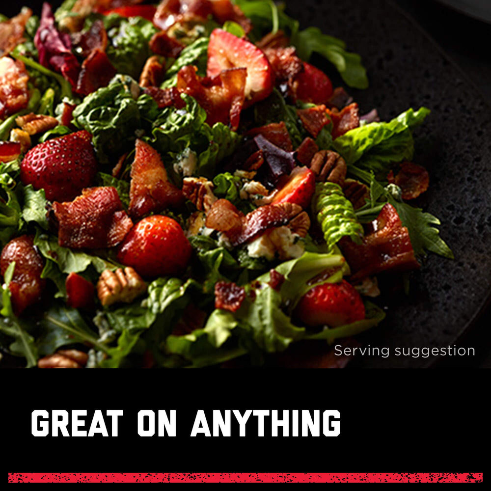 HORMEL bacon bits sprinkled on salad adding savory crunch and flavor