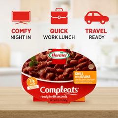 HORMEL COMPLEATS chili beans and beef close-up highlighting hearty texture