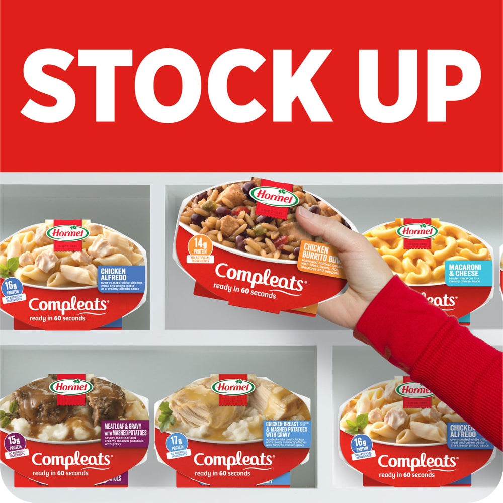Hormel COMPLEATS tender beef and brown gravy close-up highlighting rich flavor