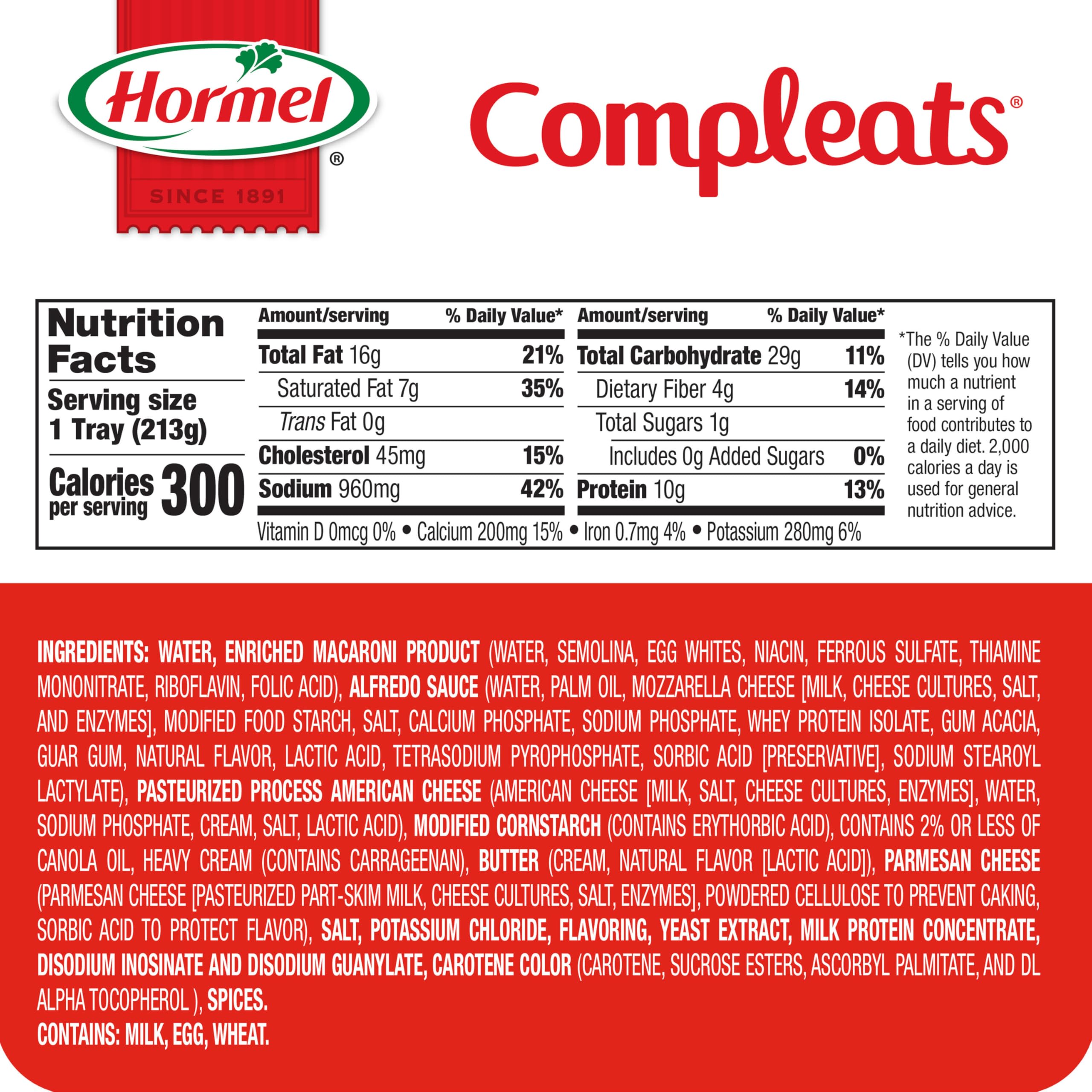 HORMEL COMPLEATS nutrition label and ingredients for informed choice