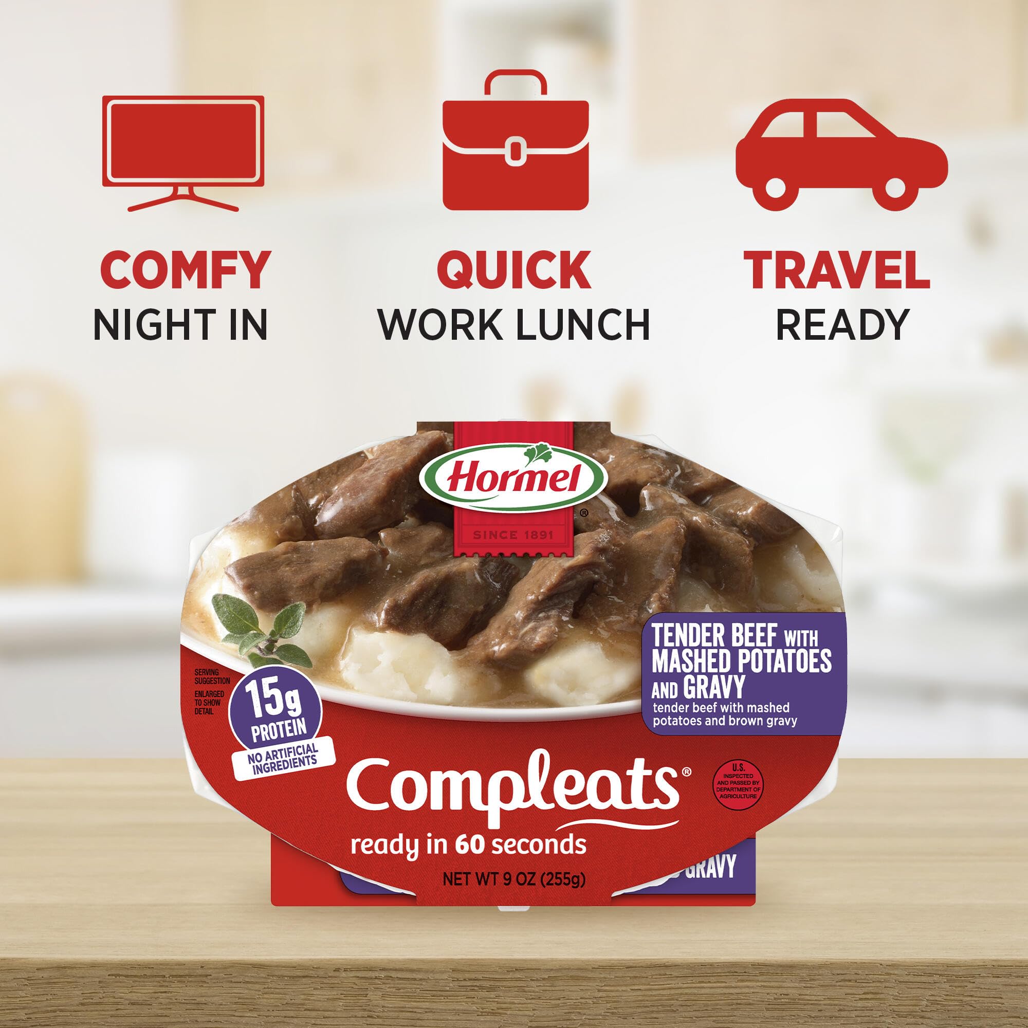 Hormel COMPLEATS mashed potatoes texture close-up showing creamy consistency