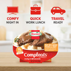 HORMEL COMPLEATS mashed potatoes texture close-up showing creamy, comforting consistency