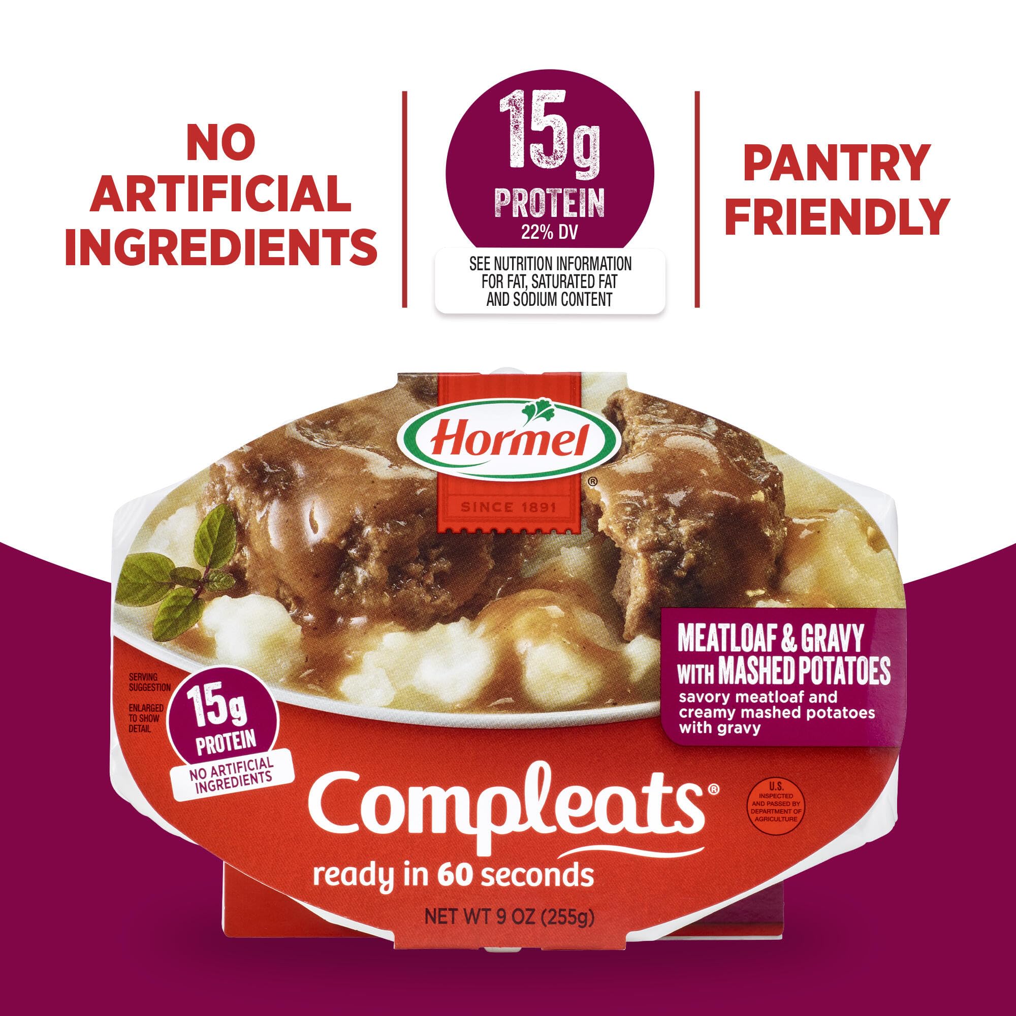 Hormel Compleats nutrition label and ingredients showing protein and details