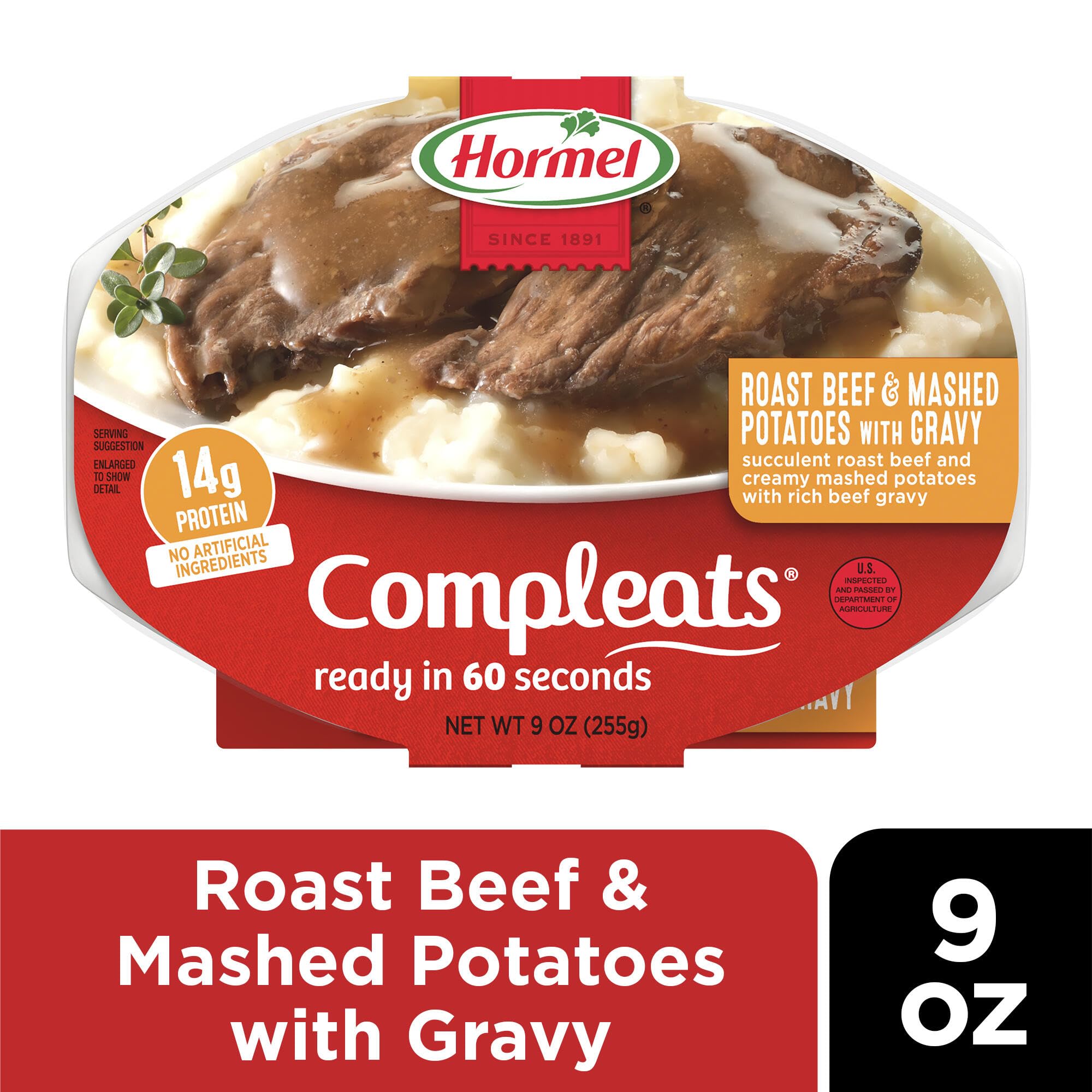 HORMEL COMPLEATS open microwave tray with ready meal illustrating fast convenience