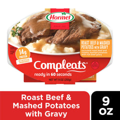 HORMEL COMPLEATS open microwave tray with ready meal illustrating fast convenience