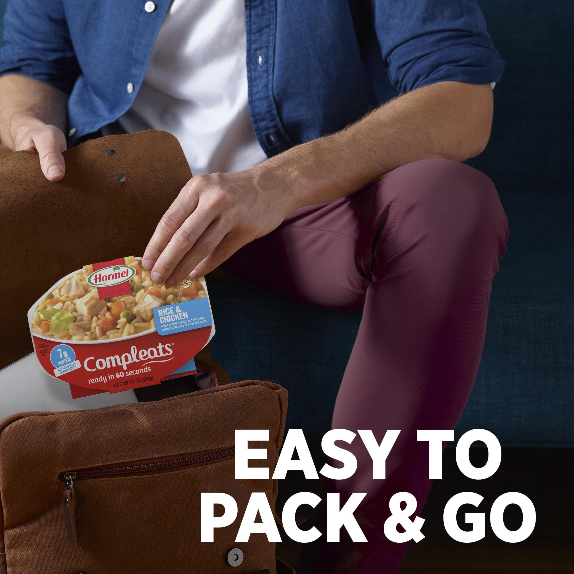 HORMEL COMPLEATS stored on pantry shelf representing shelf-stable convenience