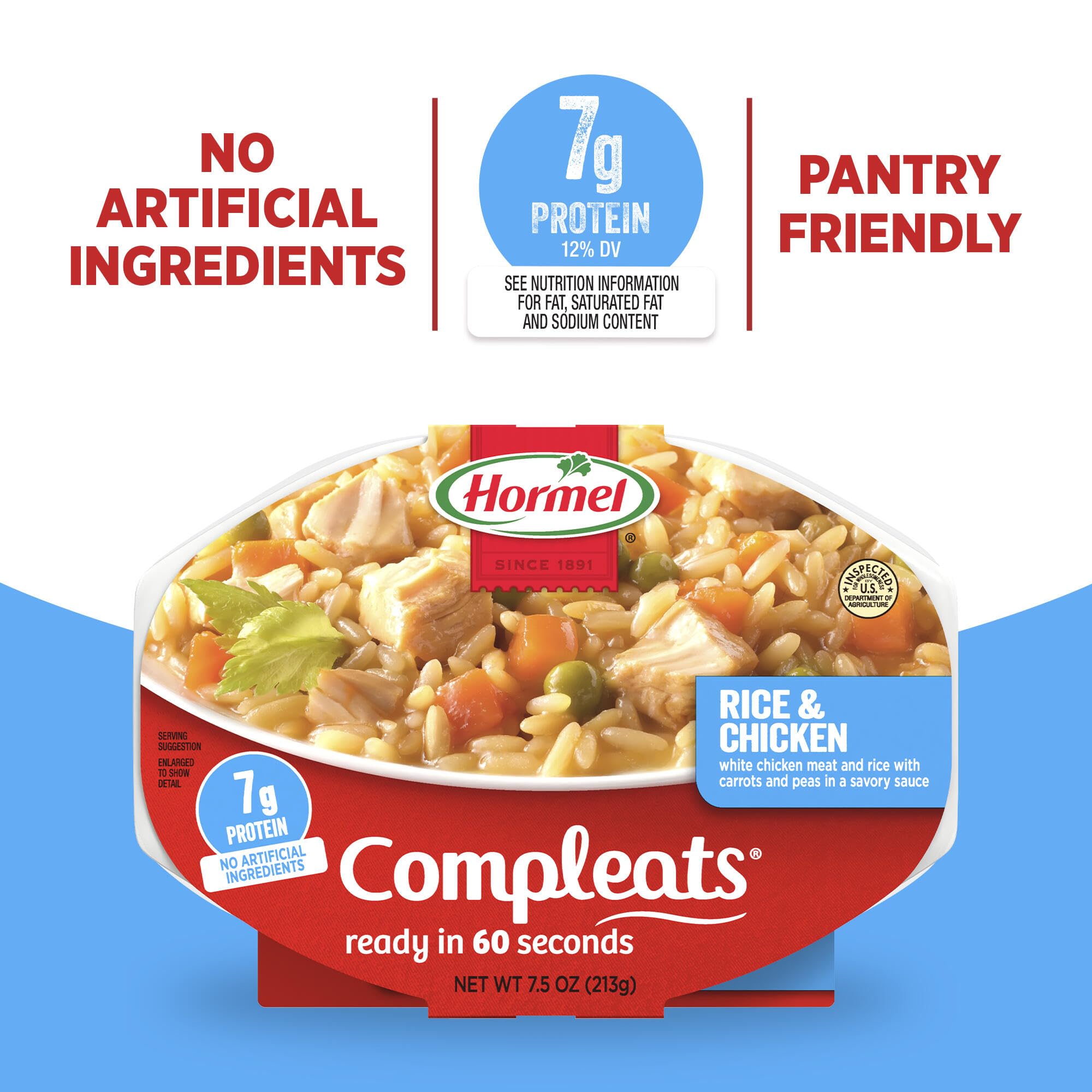 HORMEL COMPLEATS tray held in hand showing single-serve portion and portability