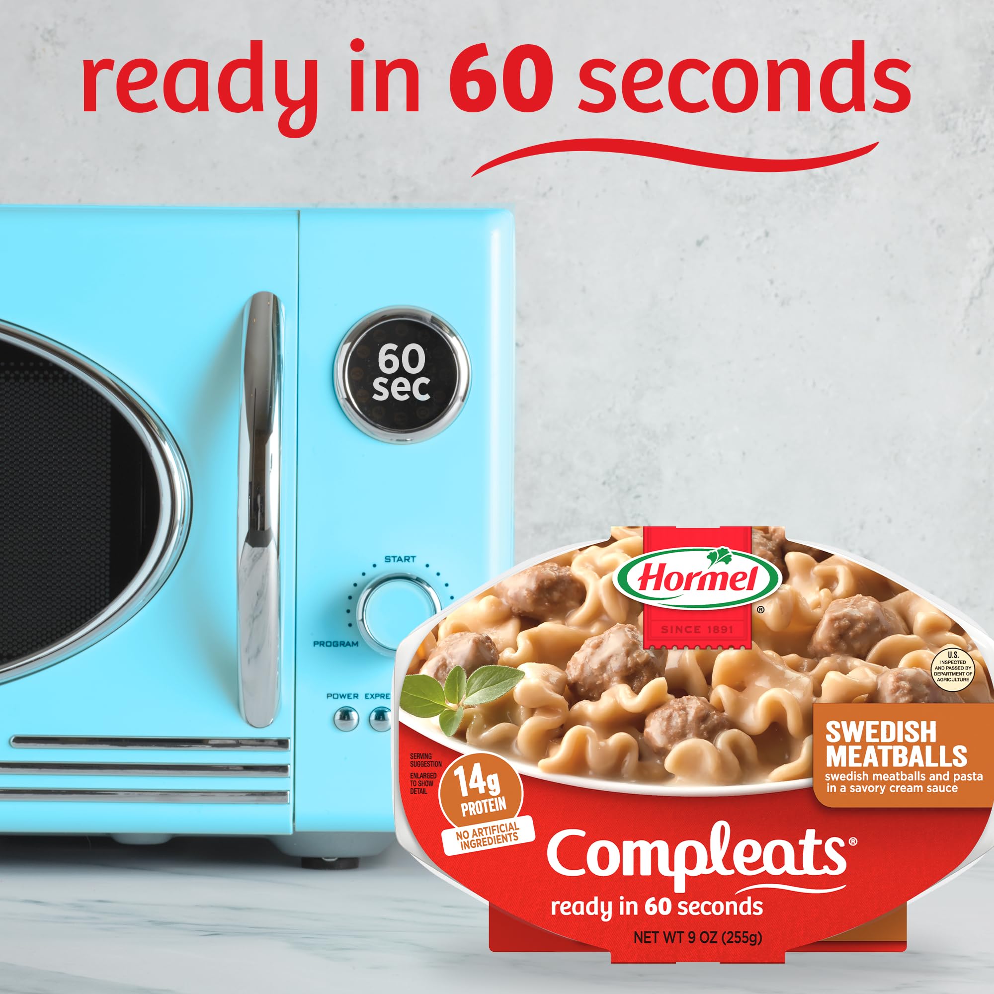 HORMEL COMPLEATS meal at desk depicting quick lunch solution