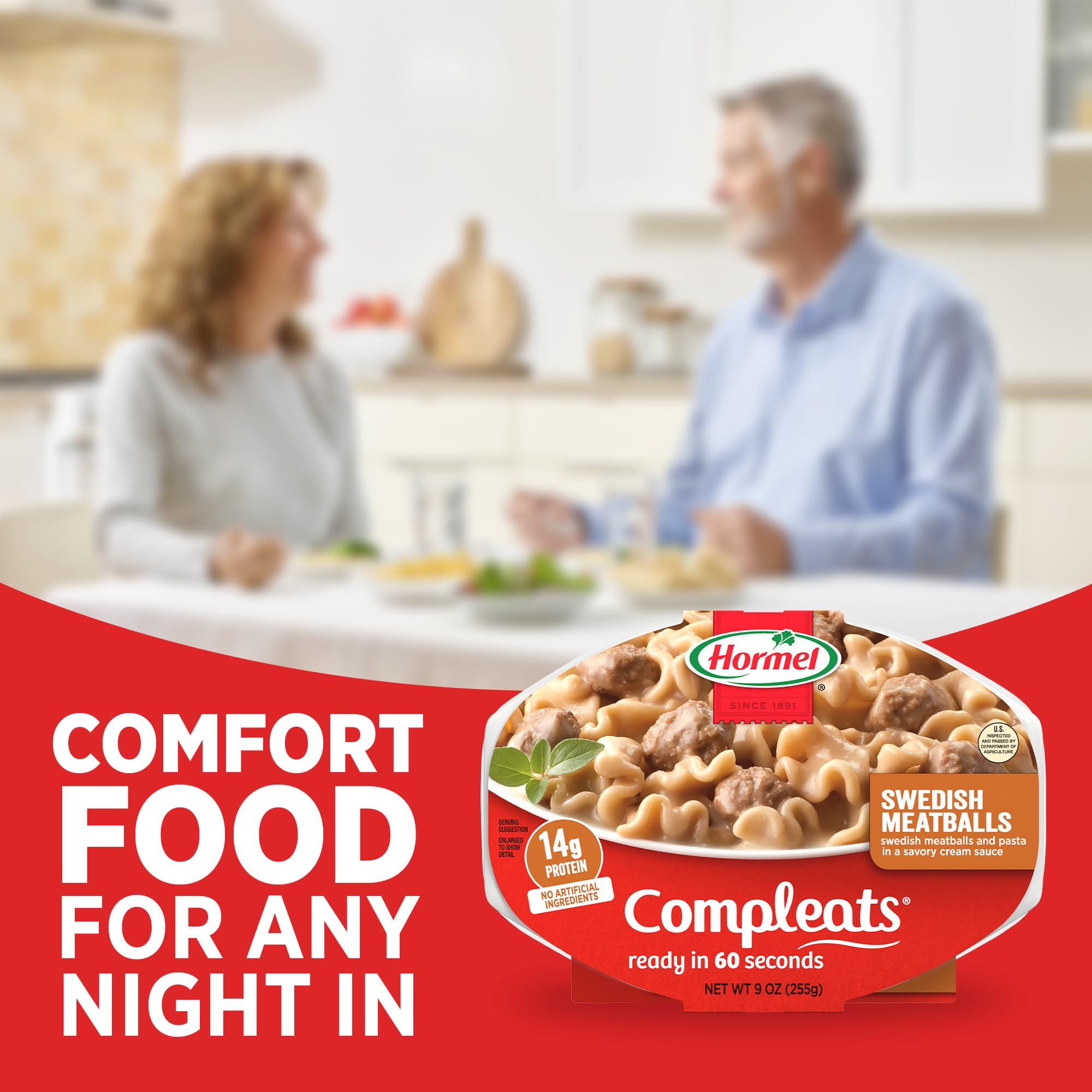 HORMEL COMPLEATS tray in hand demonstrating single-serving portability