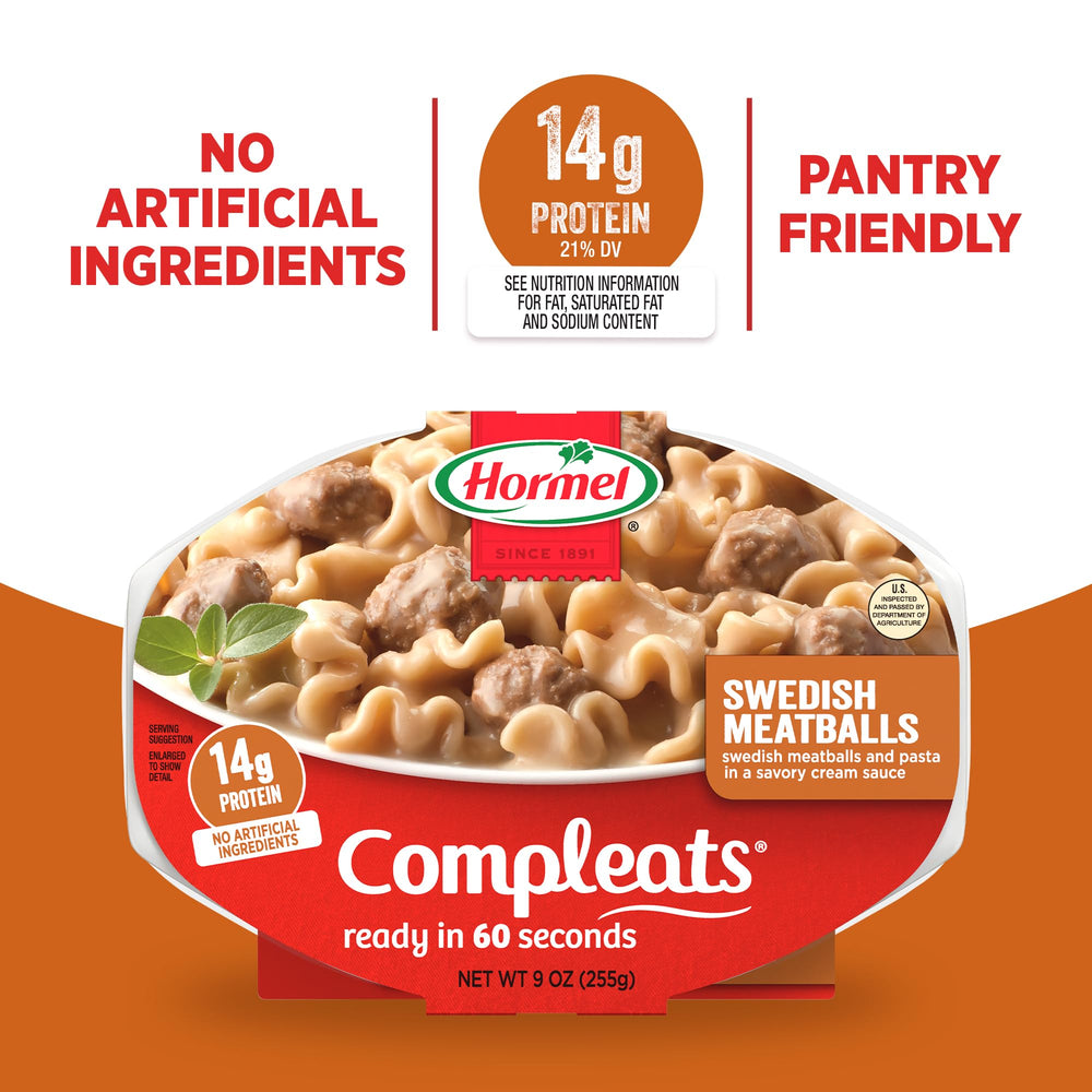 HORMEL COMPLEATS microwave tray close-up ready-to-heat for convenience