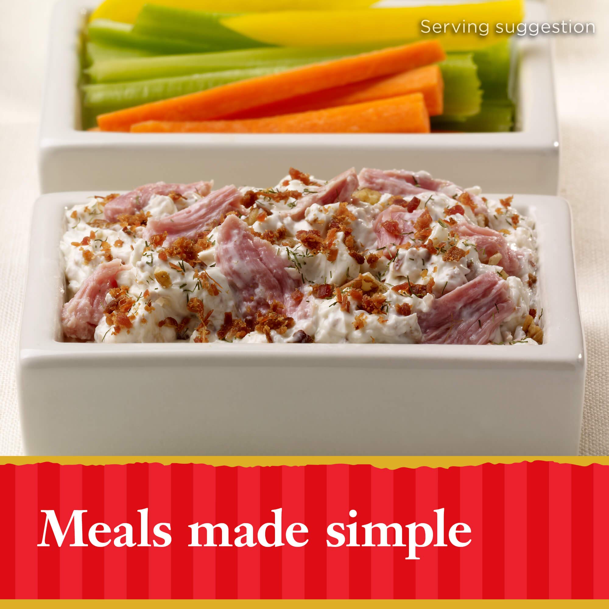 HORMEL smoked ham plated with eggs for breakfast, fast high-protein morning option