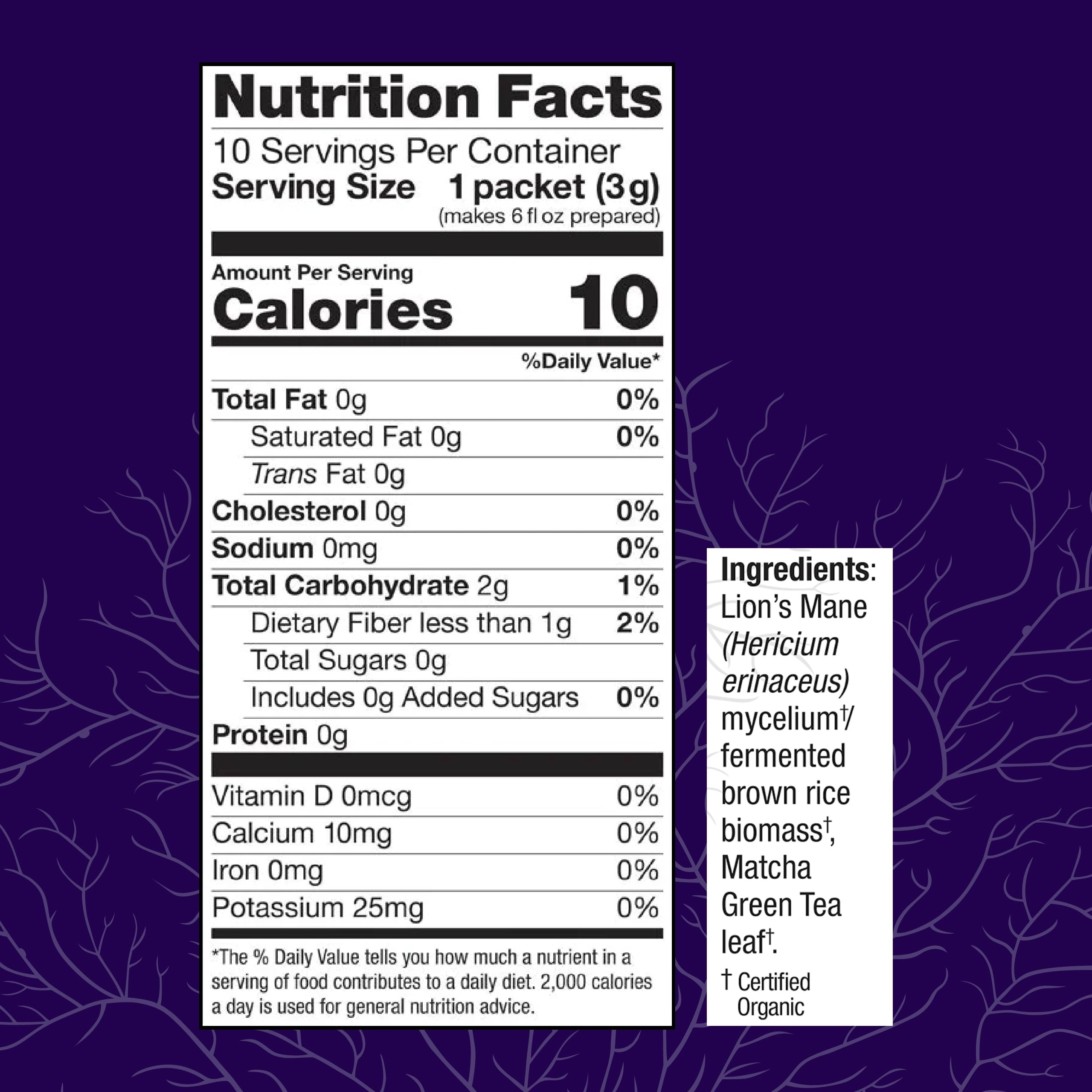Packet beside a teaspoon and ruler for Host Defense size and serving scale