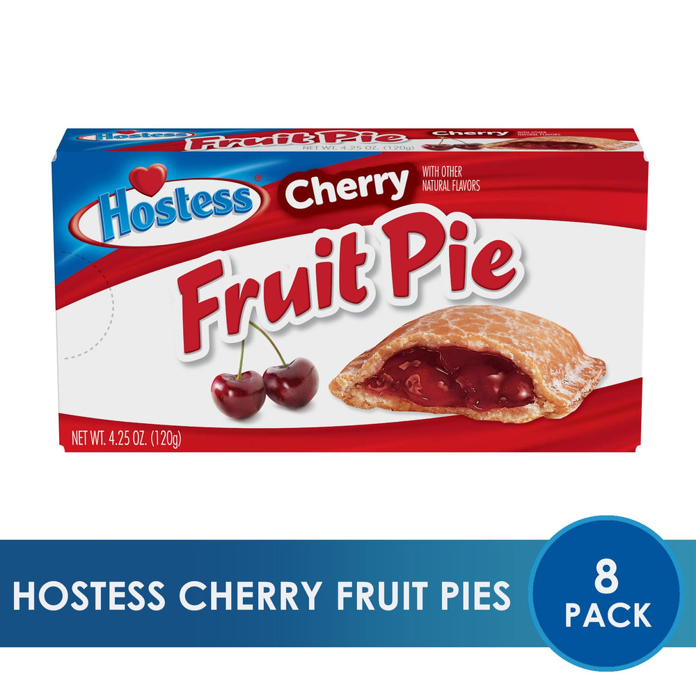 Single Hostess cherry fruit pie in wrapper highlighting portability and freshness