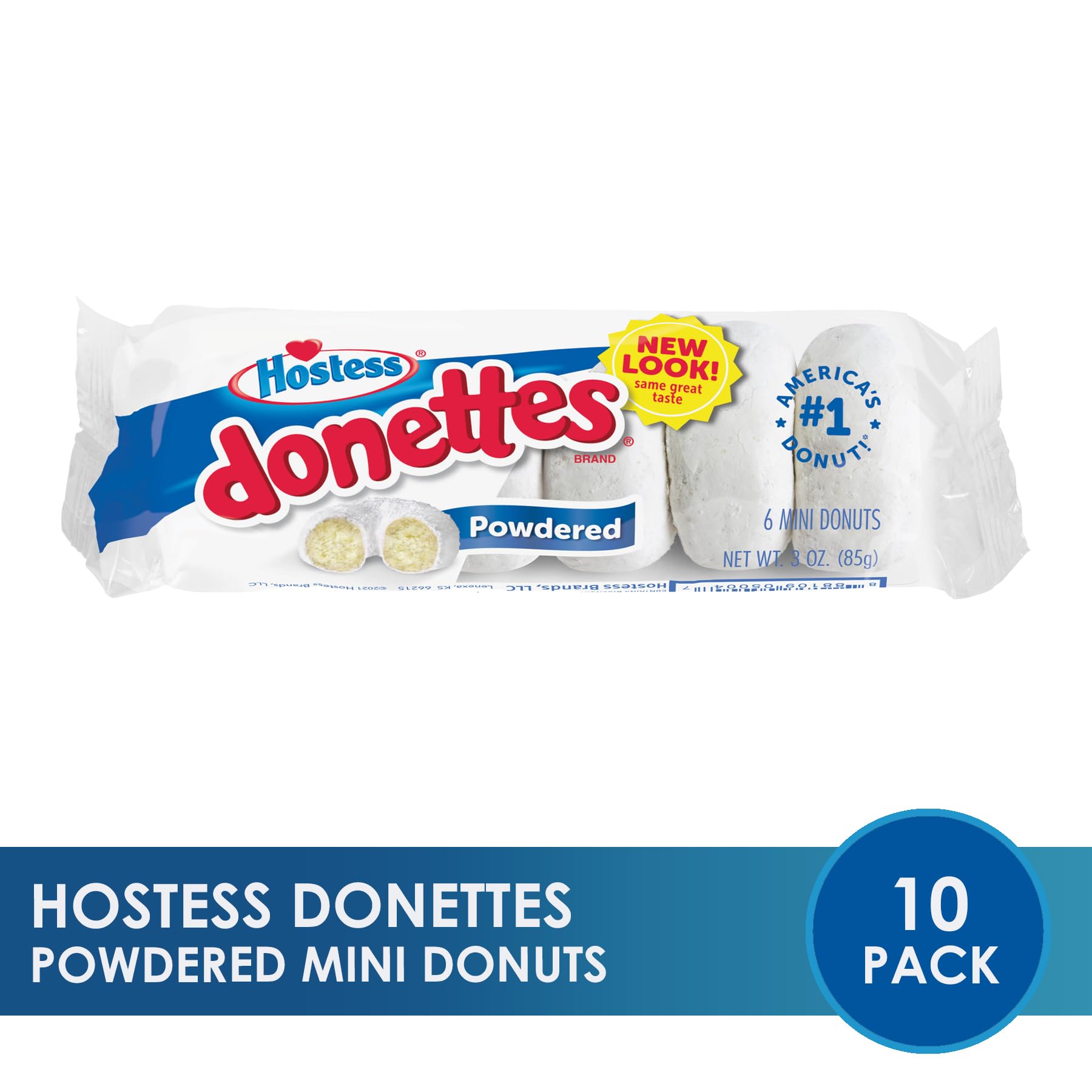 Hostess opened bag with six Donettes visible, sealed freshness made portable