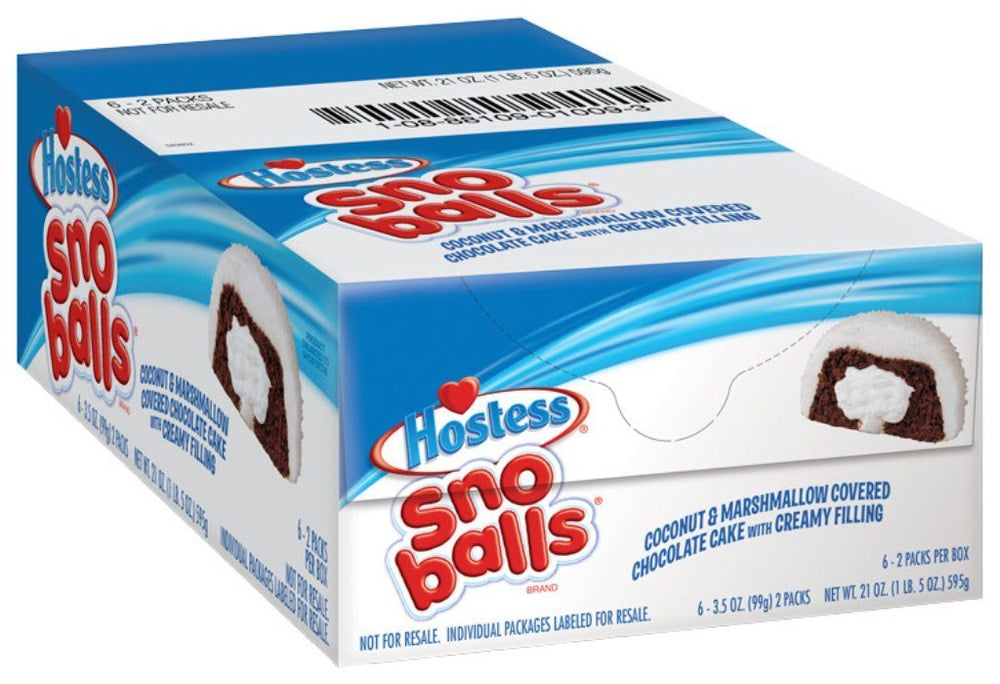 Hostess Snoballs front packaging showing six individually wrapped cakes for easy storage