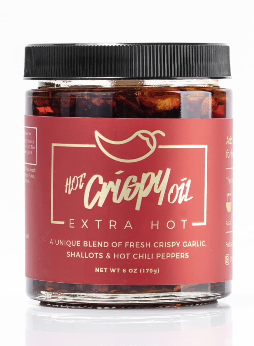 Hot Crispy Oil front jar showing label and contents for bold flavor
